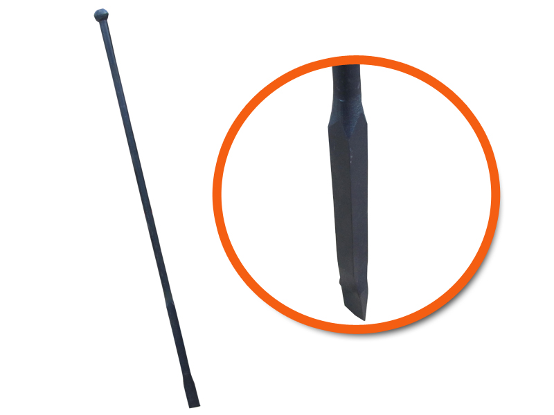 Stootijzer rond 28mm met beitel 40cm vierkant