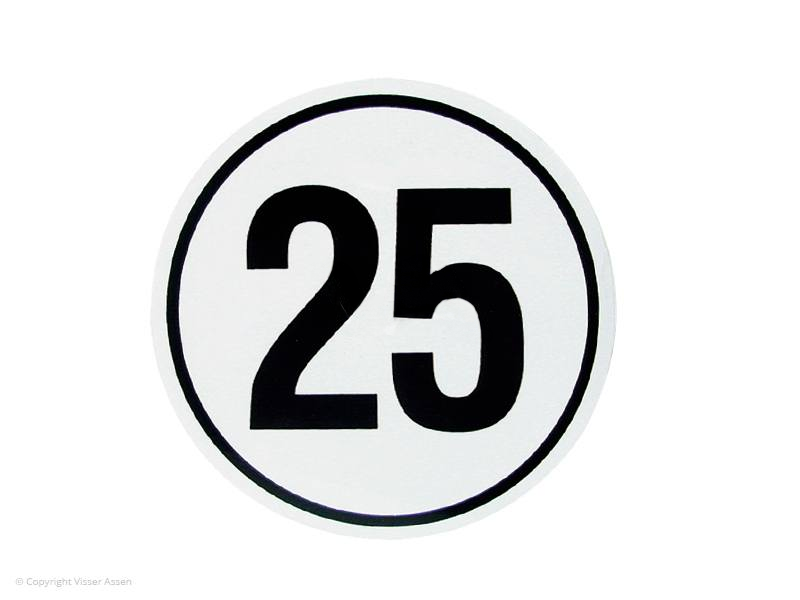 Bordje kunststof 25 km voor schaftkeet