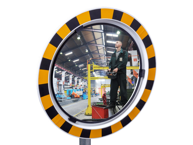 Industriespiegel acryl met geel-zwarte rand | Ø60