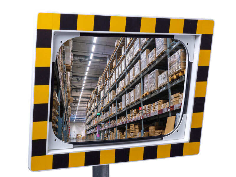 Industriespiegel glas rechthoek met geel-zwarte rand