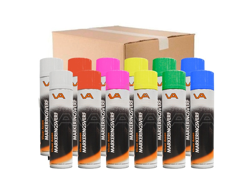 Markeringsverf assorti doos | 6x2 spuitbussen