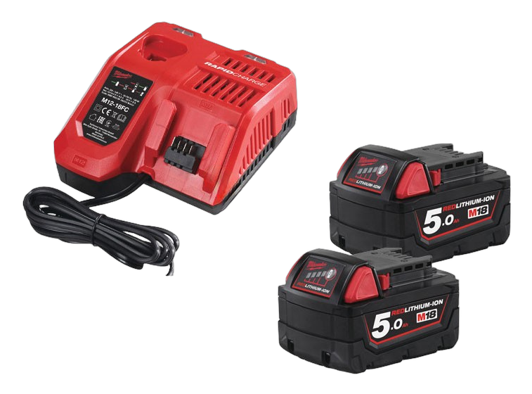 Milwaukee 18V startset 2x 5Ah lader 6A gratis M12 B2 M18 NRG-502