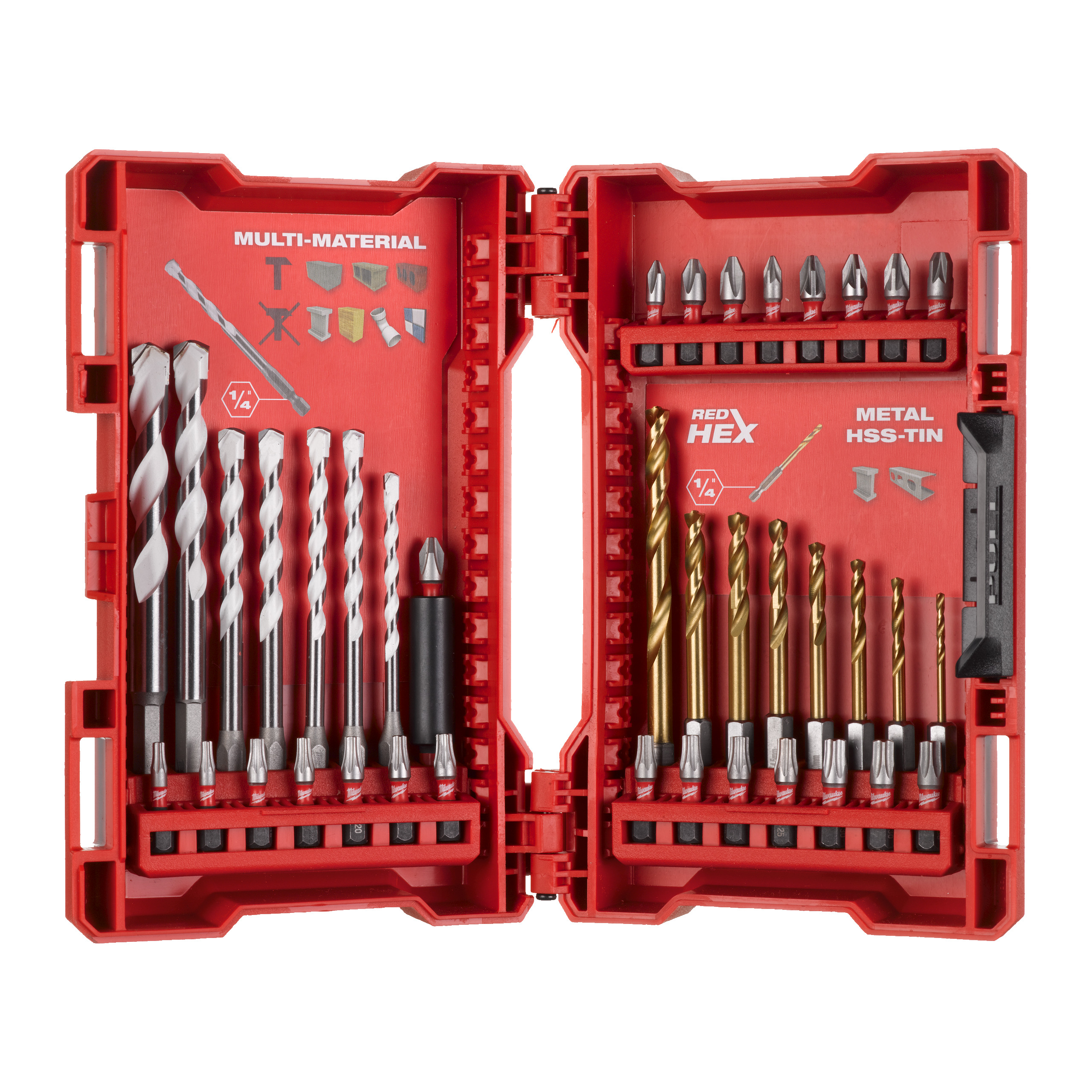 Milwaukee Metaalborenset HSS-G Tin Red Hex, Multimaterial, bits SHOCKWAVE (39-delig)