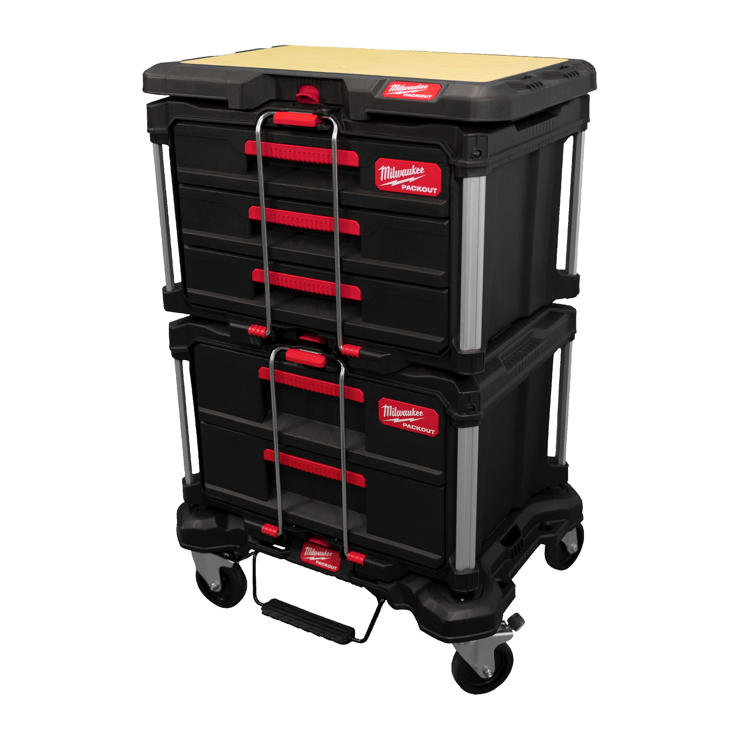 Milwaukee PACKOUT Transport set 4-delig Flat Trolley, Box 2 drawer, 3 drawer, Worktop
