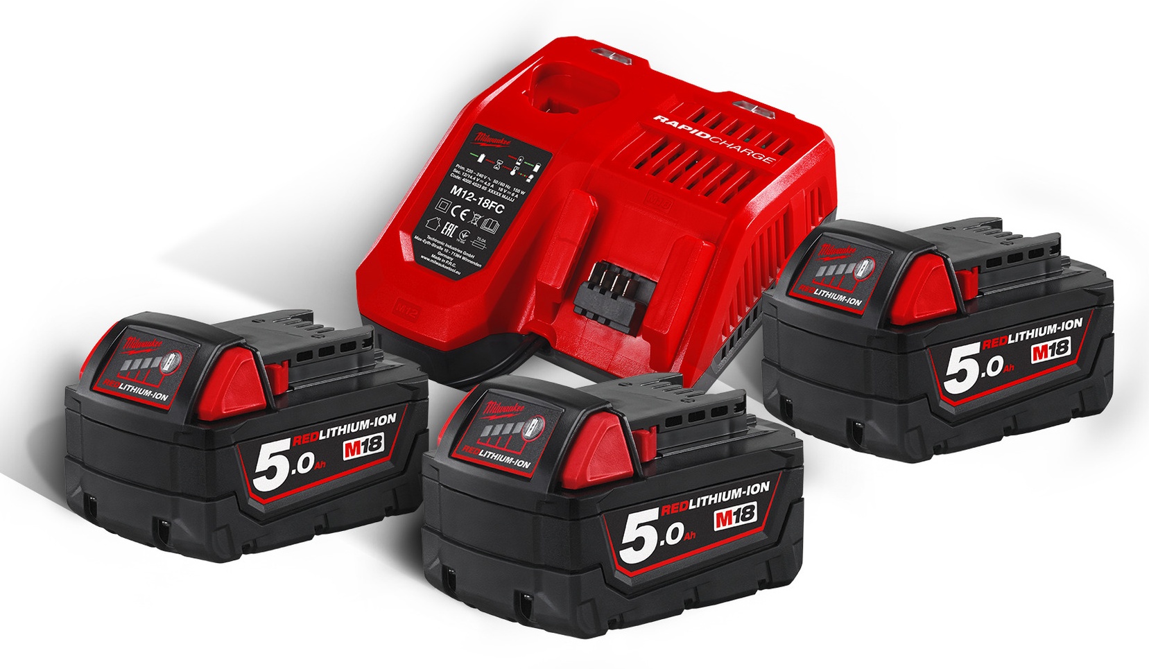 Milwaukee 18V startset 3x 5Ah lader 6A gratis M12 B2 M18 NRG-503