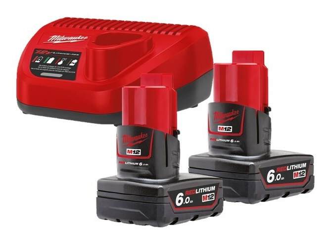 Milwaukee 12V startset 2x 6Ah lader 3A M12 NRG-602