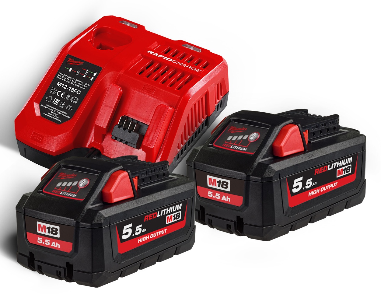 Milwaukee 18V startset 2x 5.5Ah lader 6A High Output gratis M12 B3 M18 HNRG-552
