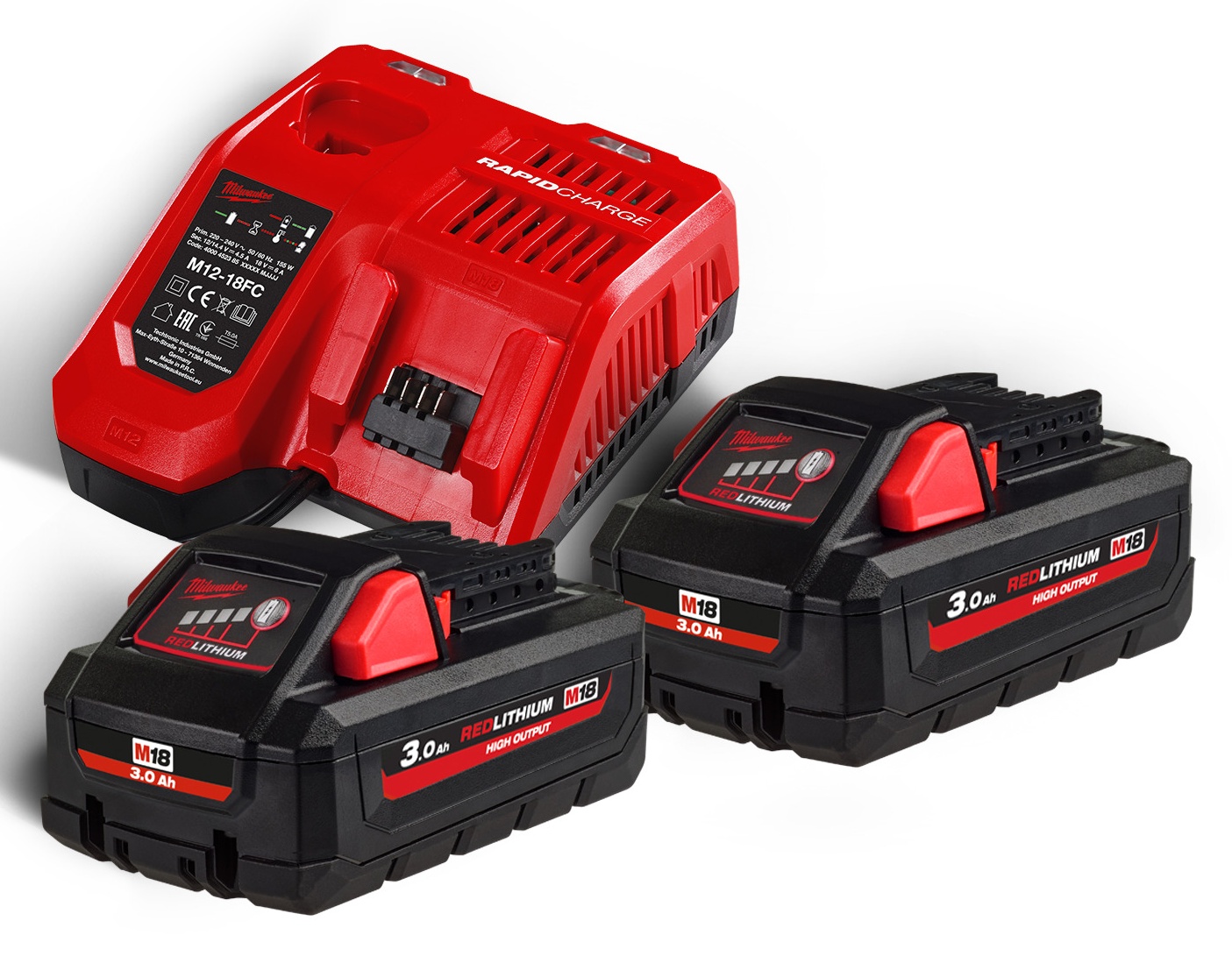 Milwaukee 18V startset 2x 3Ah lader 6A High Output gratis M12 B2 M18 HNRG-302