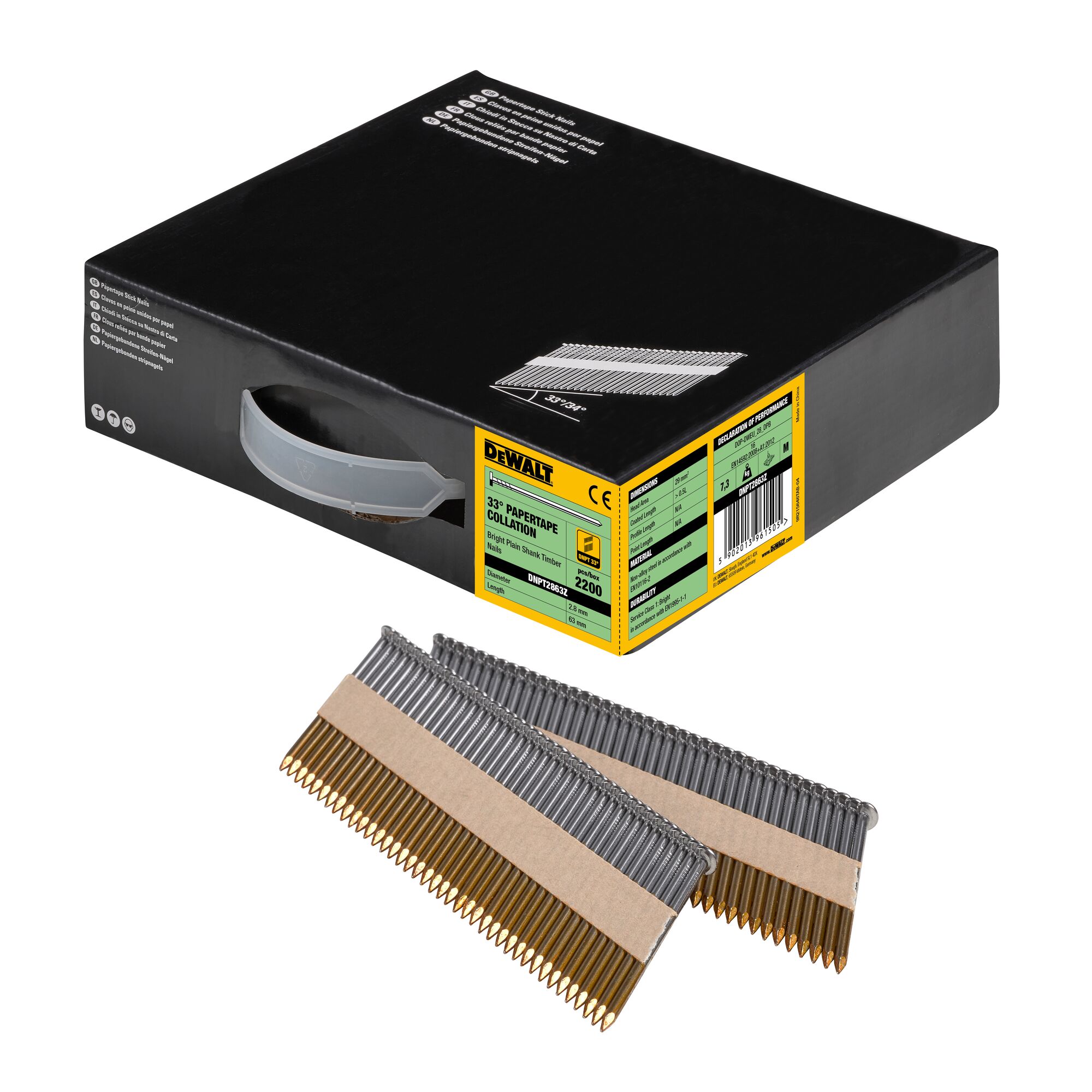 Dewalt Nagels D-kop 34° papiergebonden glad helder 2.2m 