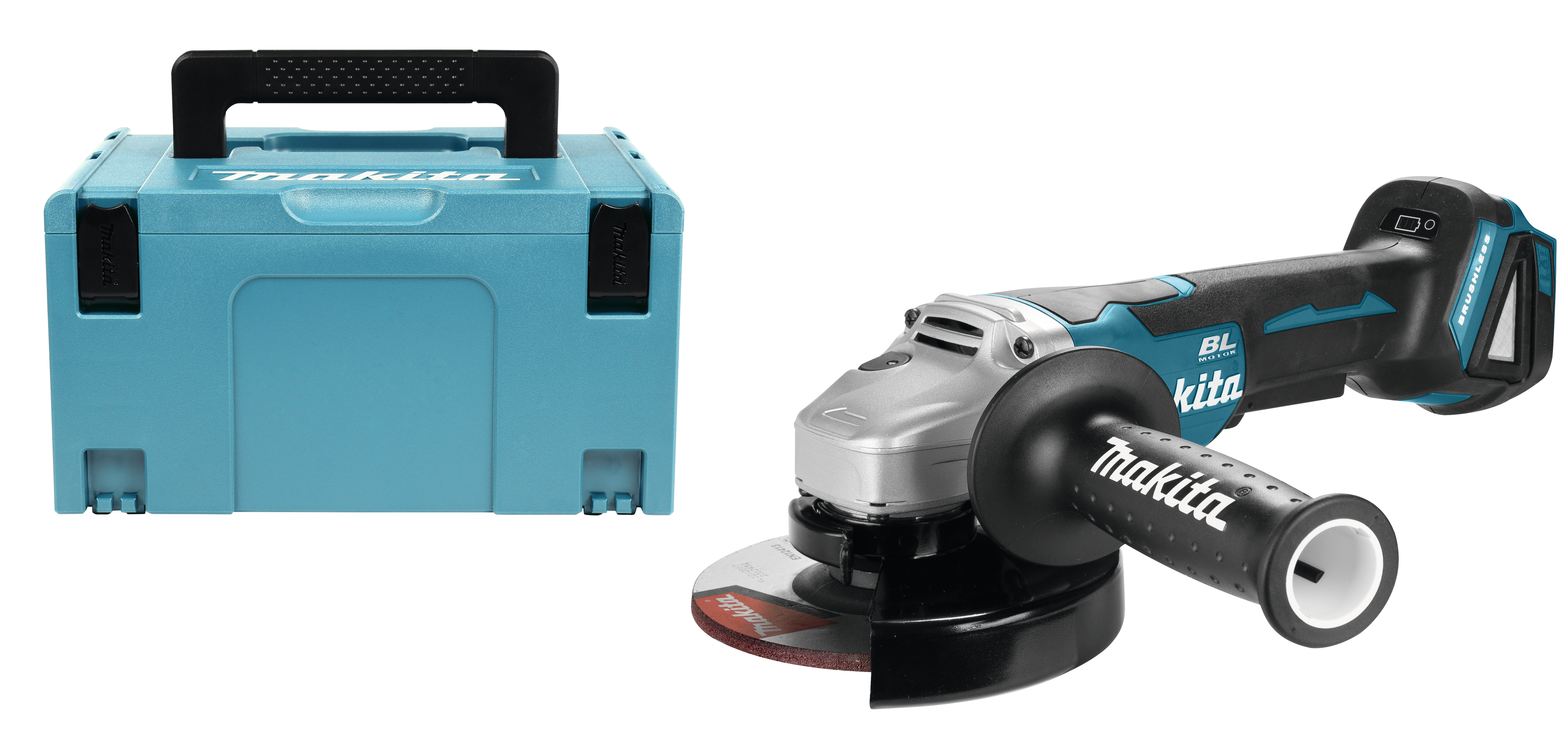 Makita 18V haakse slijper 125mm dodemansschakelaar Mbox DGA505ZJ