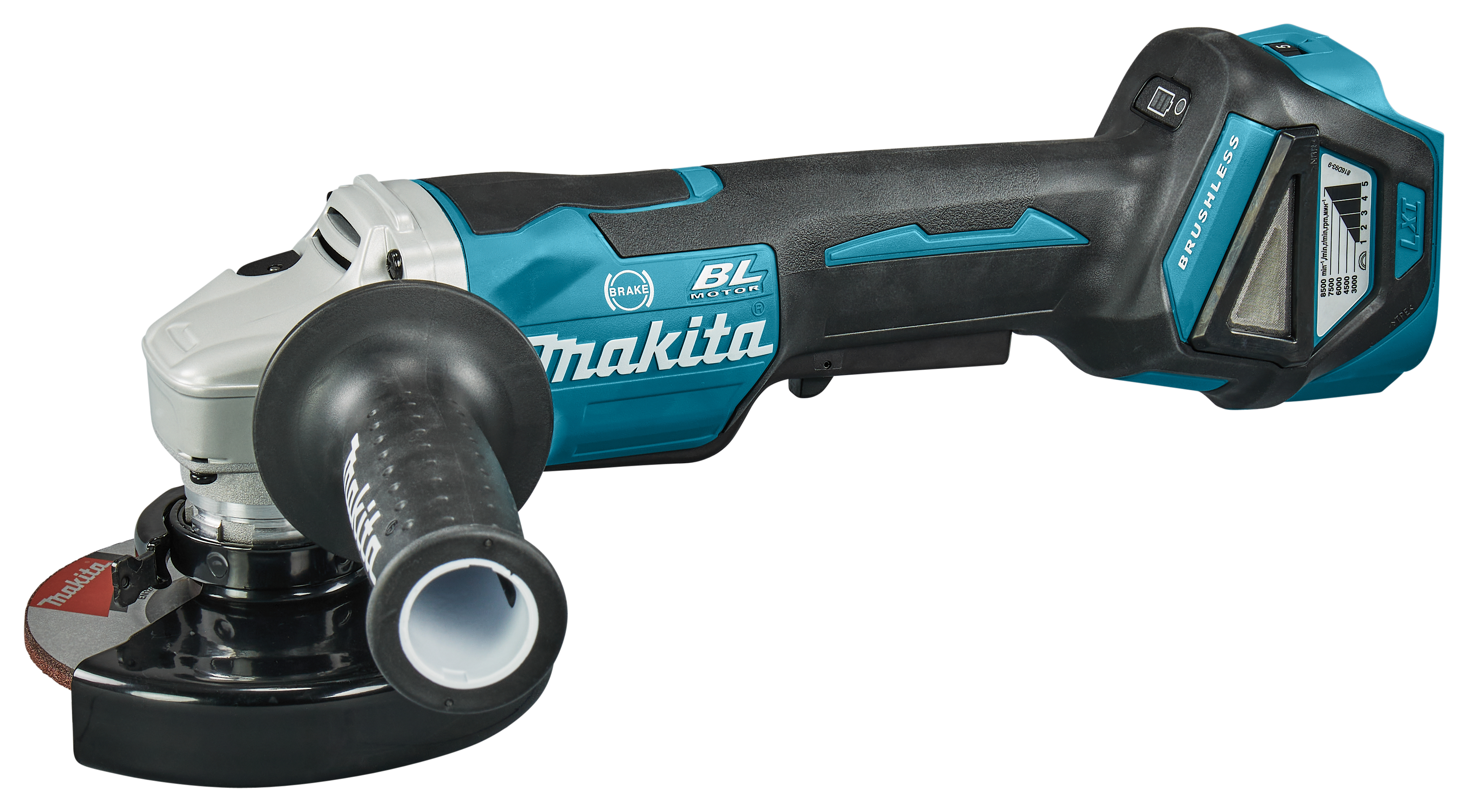 Makita 18V haakse slijper 125mm variabel rem dodemansschakelaar Mbox DGA517ZJ