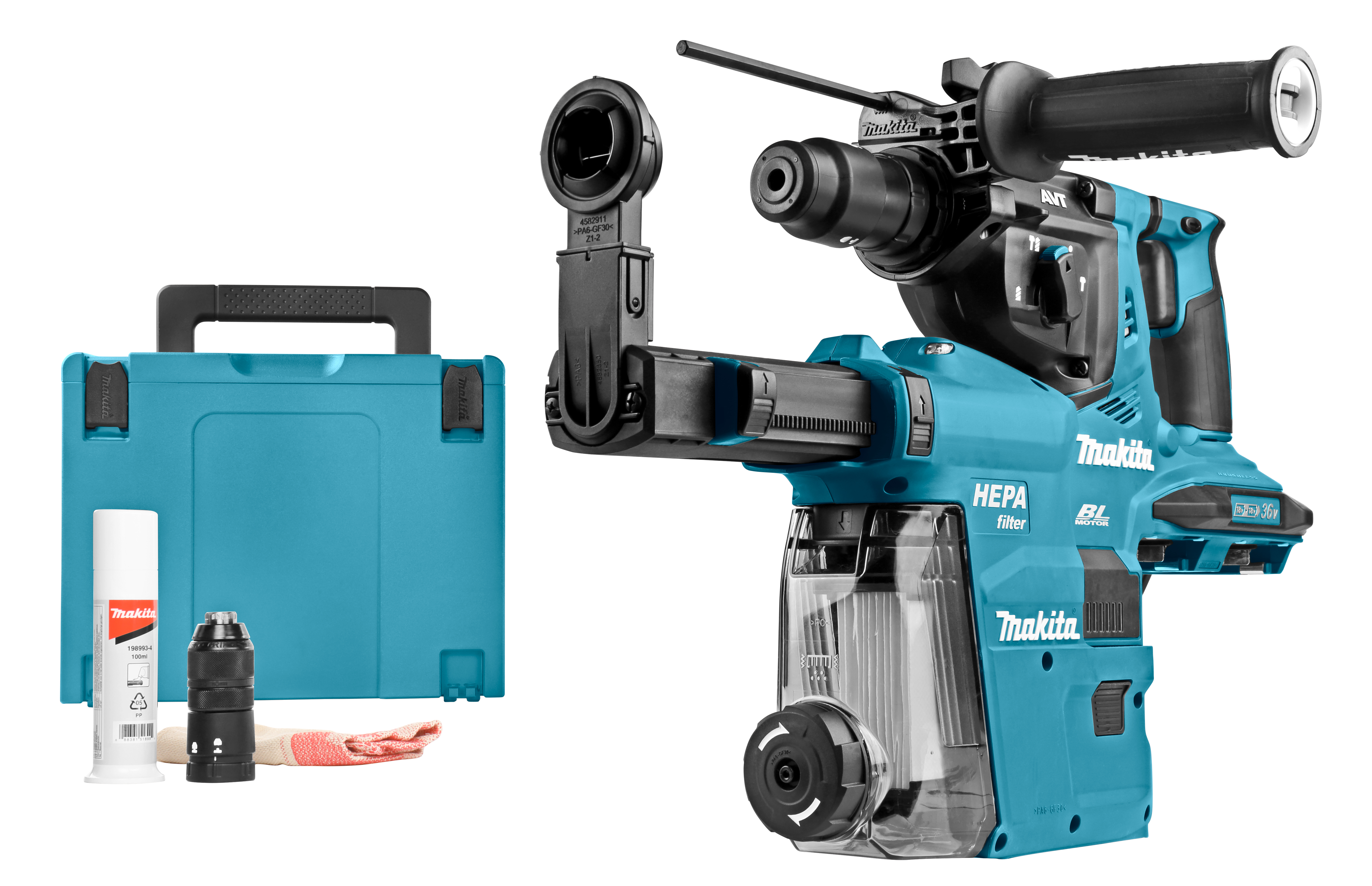 Makita 2x18V combihamer 28mm SDS-plus 2.9J stofafzuiging DHR281ZWJ
