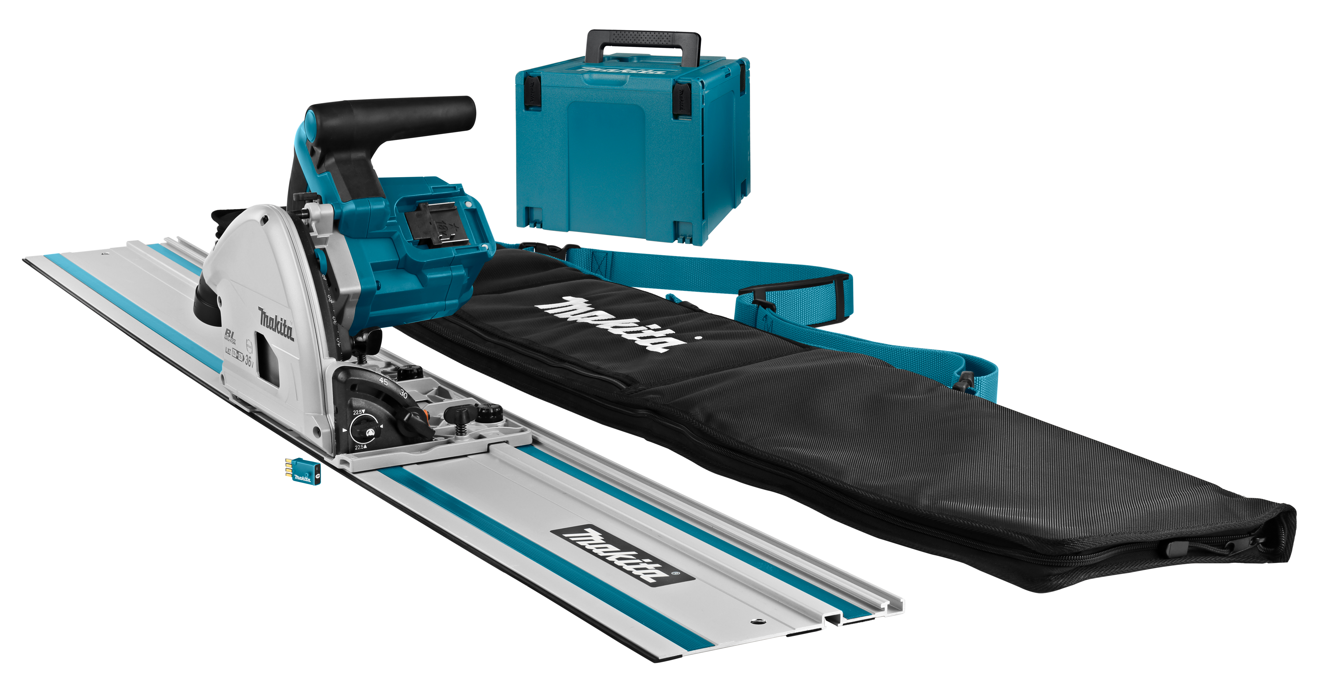 Makita invalzaag DSP601ZJU2 2x18V AWS met rail tas Mbox