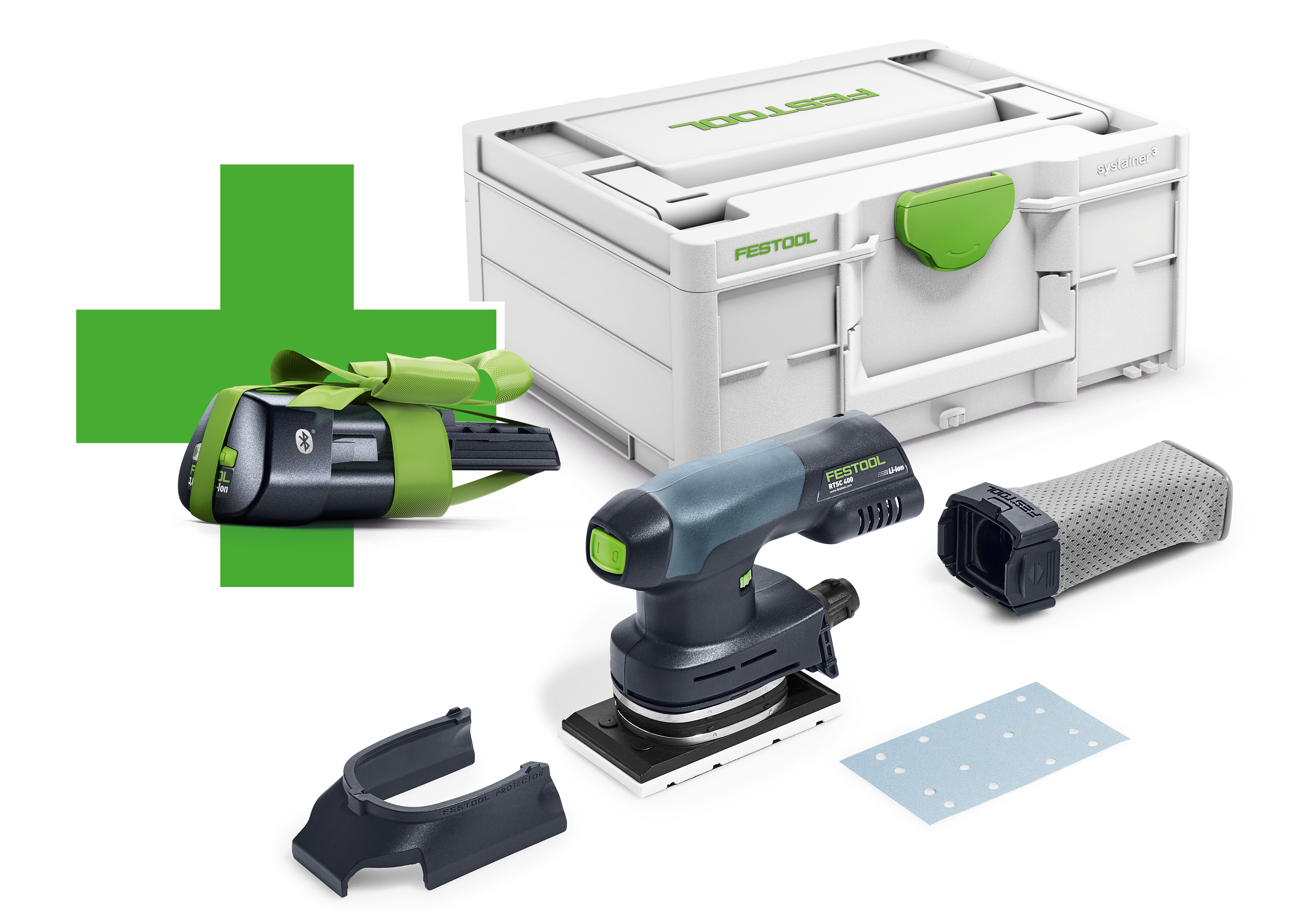 Festool 18V vlakschuurmachine 80x130 ERGO + gratis ERGO accu RTSC 400-Basic-ERGO