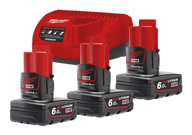 Milwaukee 12V startset 3x 6Ah lader 3A M12 NRG-603
