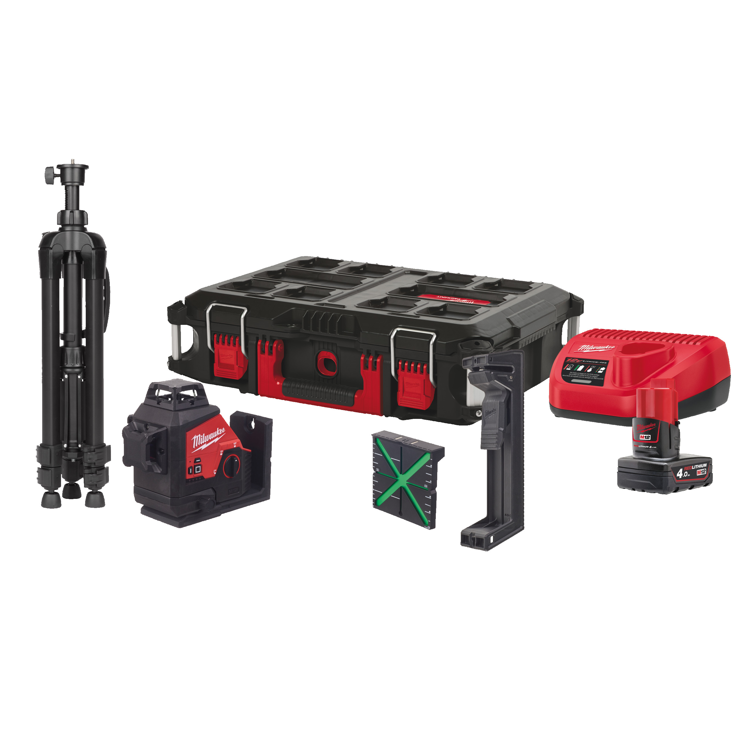 Milwaukee 12V kruislijnlaser 3x 360° groen kit 1x 4Ah M12 3PLSKIT-401P