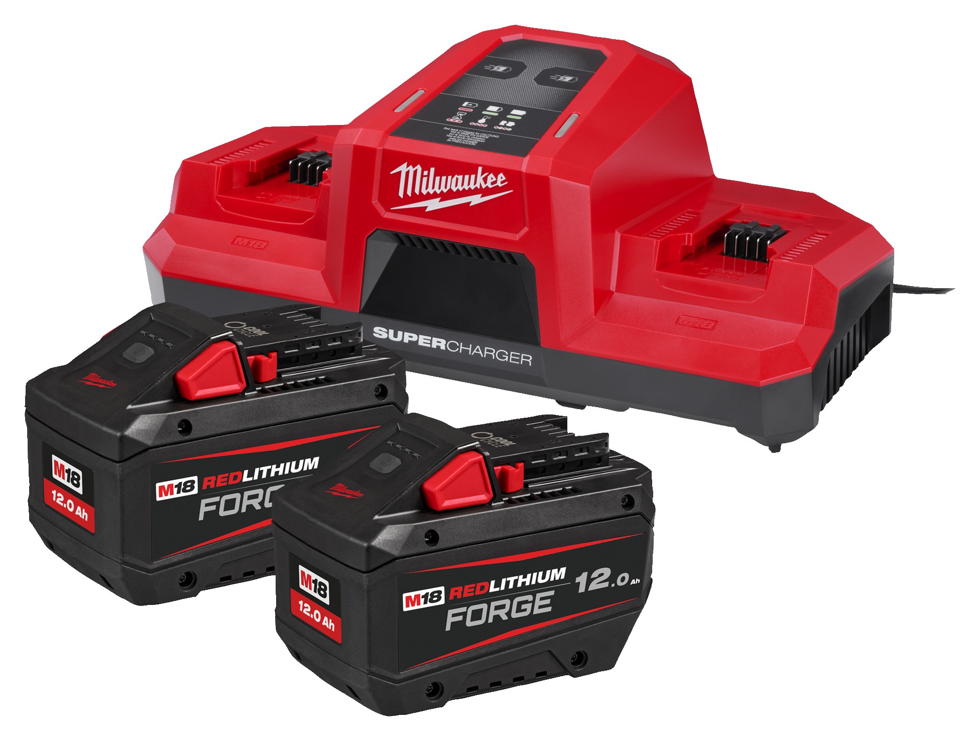 Milwaukee 18V startset 2x 12Ah lader 9A FORGE M18 FORGENRG-122DBSC