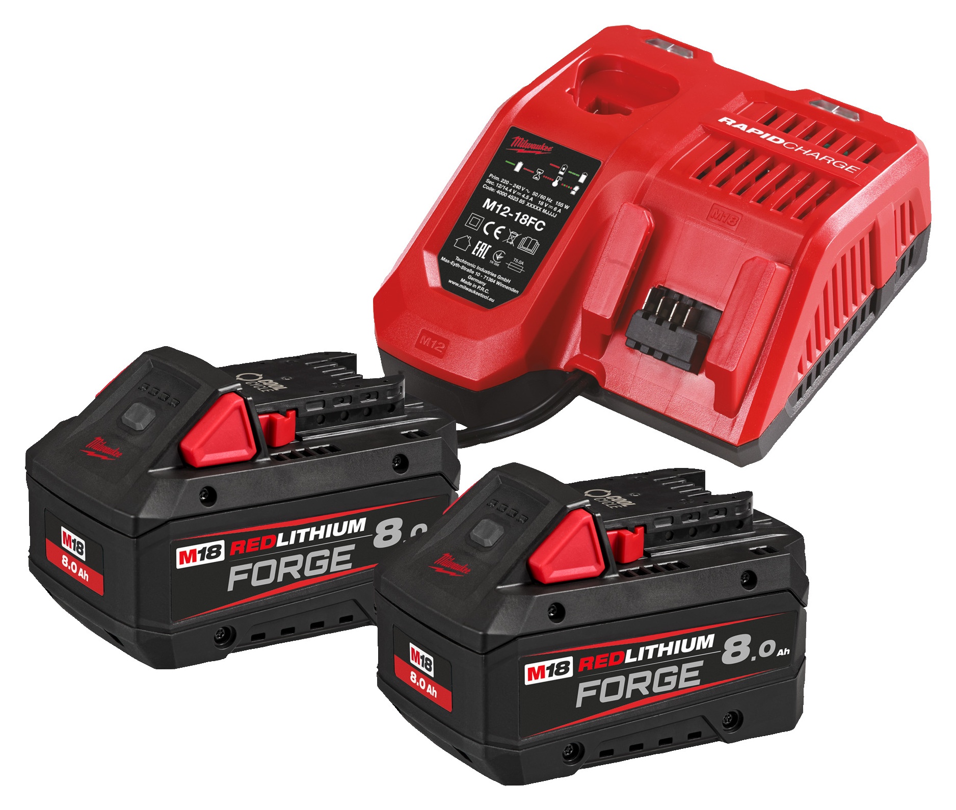 Milwaukee 18V startset 2x 8Ah lader 6A FORGE M18 FORGENRG-802