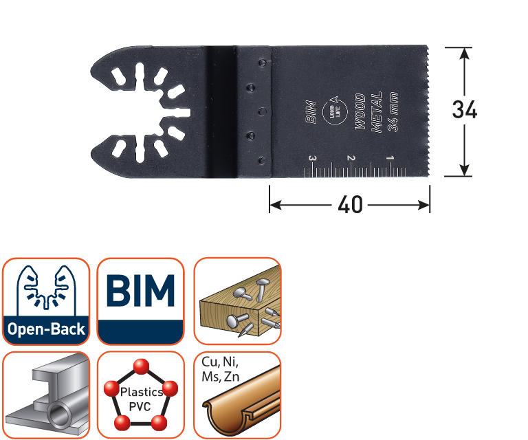 Rotec multitool Open-Back invalzaagblad BIM Hout/Metaal 34x40mm