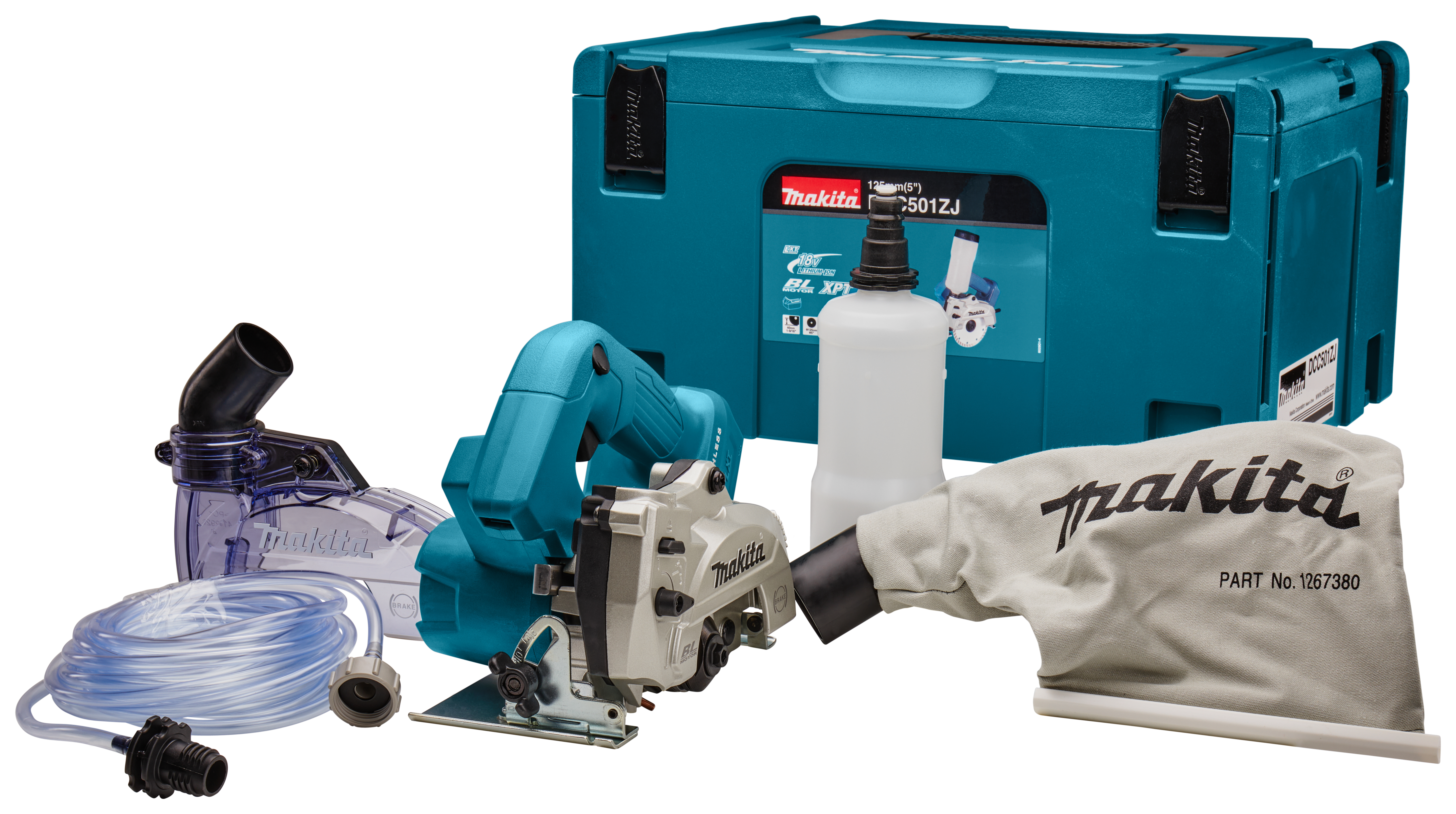 Makita 18V tegelzaag 125mm droog-nat AWS Mbox DCC500ZJX6