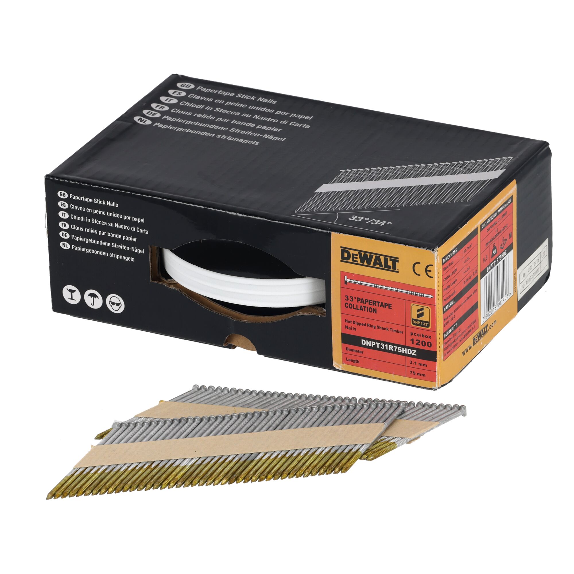 DeWalt Nagels D-kop 34° papiergebonden 2.8 - 50mm geringd thermisch verzinkt 1.1m DNPT28R50HDZ DNPT28R50HDZ