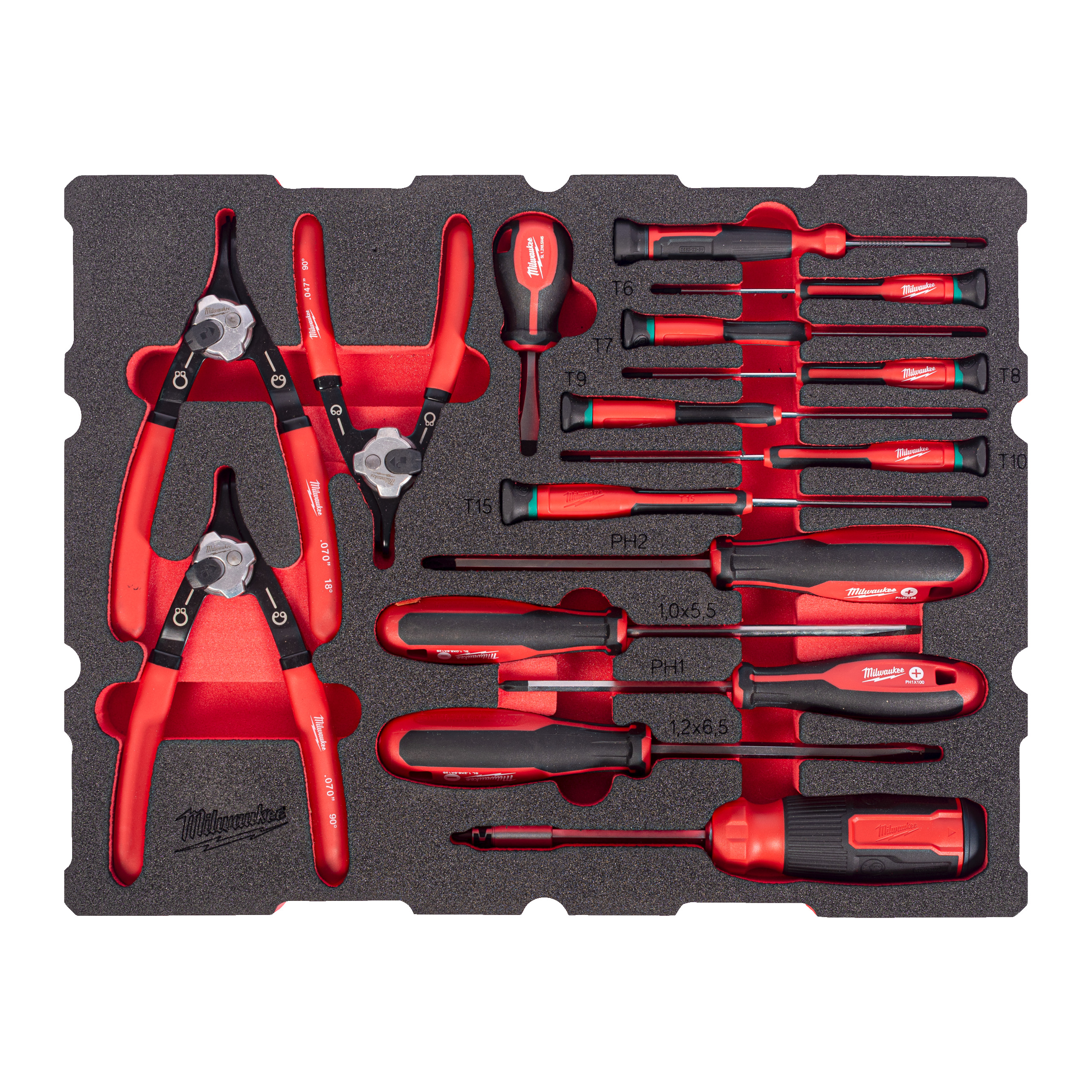 Milwaukee Foam Inlay PACKOUT schroevendraaiers- en borgveertangenset (44-delig)