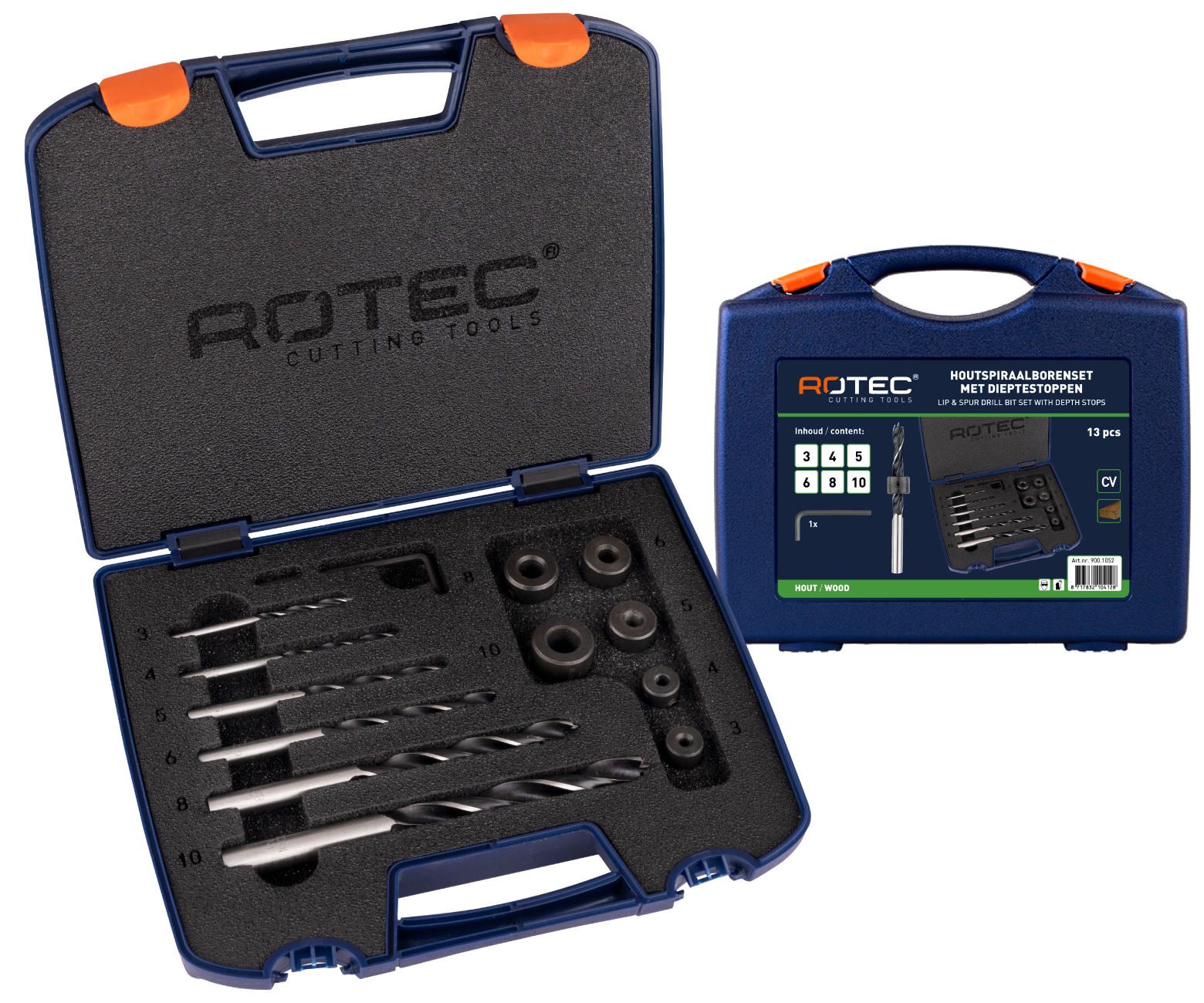 Rotec Houtspiraalboorset met dieptestoppen 3-10mm 13dlg