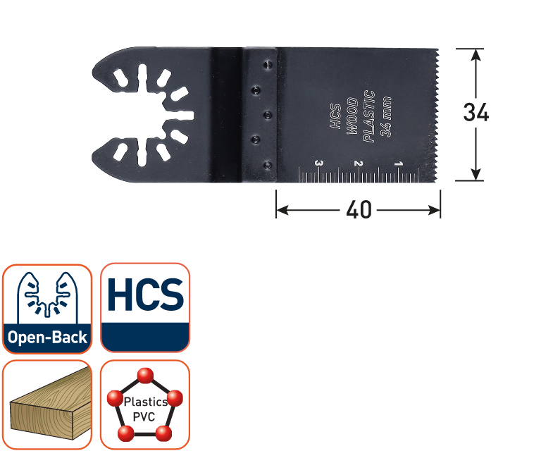 Rotec multitool Open-Back invalzaagblad HCS Hout 34x40mm