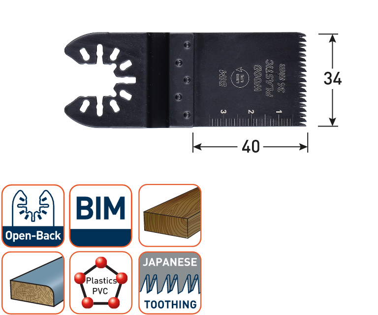 Rotec multitool Open-Back invalzaagblad BIM Hout/Plastic 34x40mm