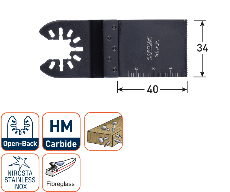 Rotec multitool Open-Back invalzaagblad HM Metaal/RVS 34x40mm