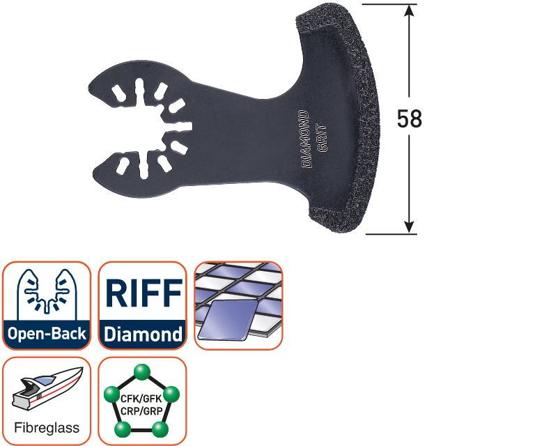 Rotec multitool Open-Back invalzaagblad Diamond-RIFF Voegen 58x30mm