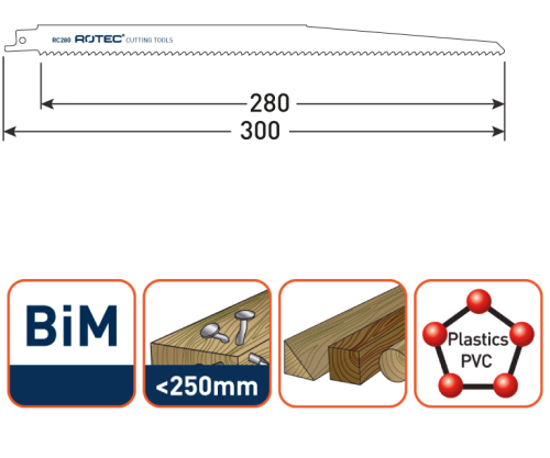 Rotec Reciprozaagblad Hout-metaal S1411DF 300mm 5 Stuks