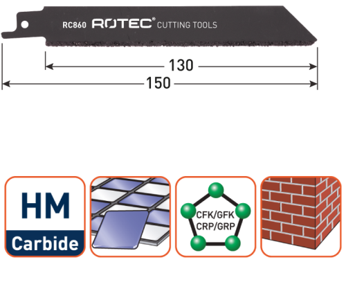Rotec Reciprozaagblad Gietijzer Carbide-RIFF 150mm