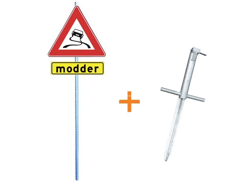 Modderbord set J20 met onderbord 'modder' op stalen opstelmast