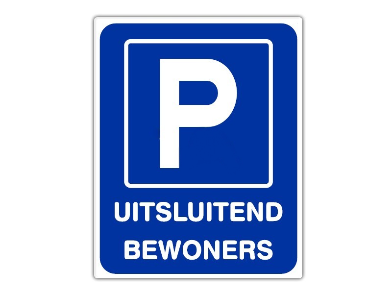 Parkeerbord IB54 bord dor lak 20 x 25 P Uitsluitend Bewoners