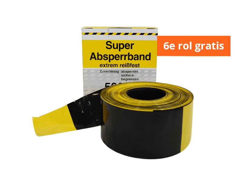 Afzetlint geel-zwart ACTIE 5 + 1 rol GRATIS