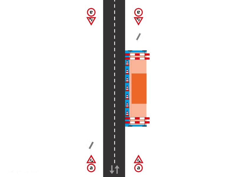 Wegafzetting berm met visuele rijrichtingsscheiding 1302b max. 1 dag